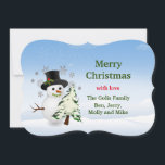 Merry Kerstmis - Gepersonaliseerde Snowman Kaart<br><div class="desc">Deze kerstkaart is ontworpen voor mensen die van sneeuwpoppen en kerstbomen houden. Ik heb deze kaart gemaakt door grafische kaarten op de kaart te zetten en heb vervolgens de vallende sneeuw op de achtergrond toegevoegd. Het is het perfecte winterwonderland. Pas deze kaart aan met je eigen woorden. Een schattige vakantiekaart...</div>