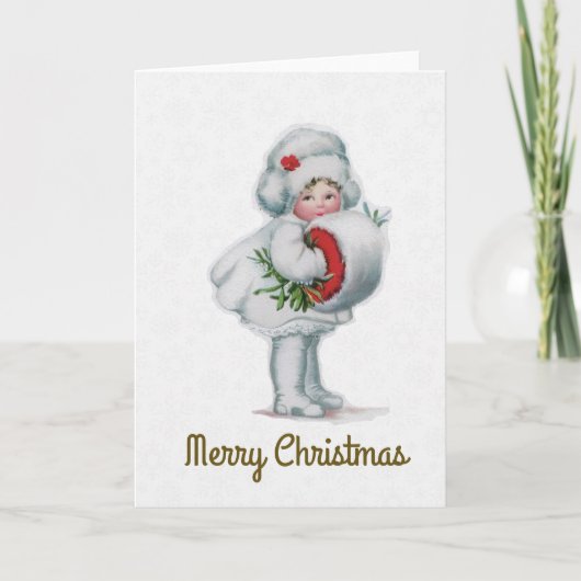 Merry Kerstmis  Girl Mistletoe Muff Feestdagen Kaart (Voorkant)