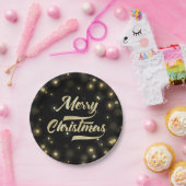 Merry Kerstmis Glitter Bokeh Gold Black Papieren Bordje (Feest)