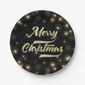 Merry Kerstmis Glitter Bokeh Gold Black Papieren Bordje (Voorkant)