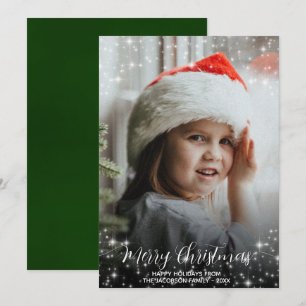 Merry Kerstmis Glitter Stars Fotobekleding groen Feestdagenkaart