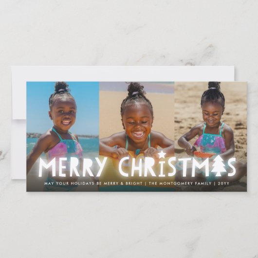 Merry Kerstmis Glow Whimsical Tree Moderne 3 Foto Feestdagenkaart (Voorkant)
