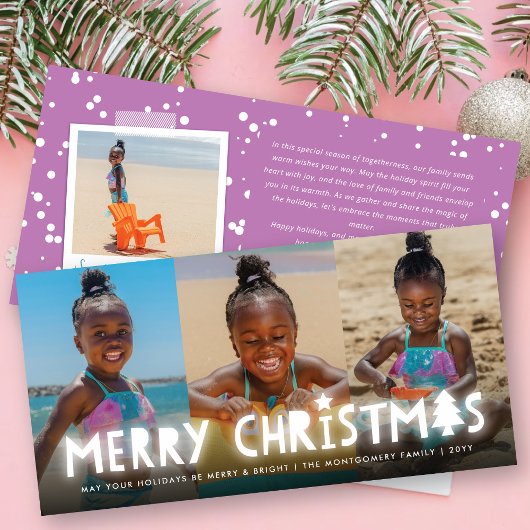 Merry Kerstmis Glow Whimsical Tree Moderne 3 Foto Feestdagenkaart