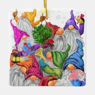 Merry Kerstmis Gnome Party Funny Drawing Keramisch Ornament