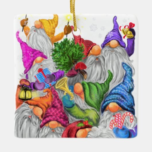 Merry Kerstmis Gnome Party Funny Drawing Keramisch Ornament (Voorkant)