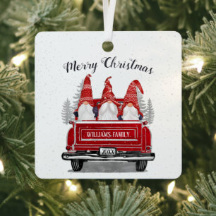 Merry Kerstmis Gnome  Red Truck Foto Metalen Ornament