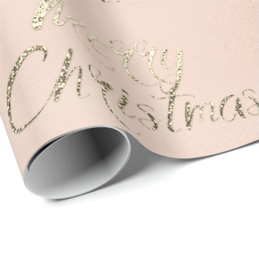 Merry Kerstmis, Gold Glitter Pink Blush Cadeaupapier (Rol Hoek)