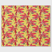 Merry Kerstmis Gold Glitter Script Floral Yellow Cadeaupapier (Vlak)