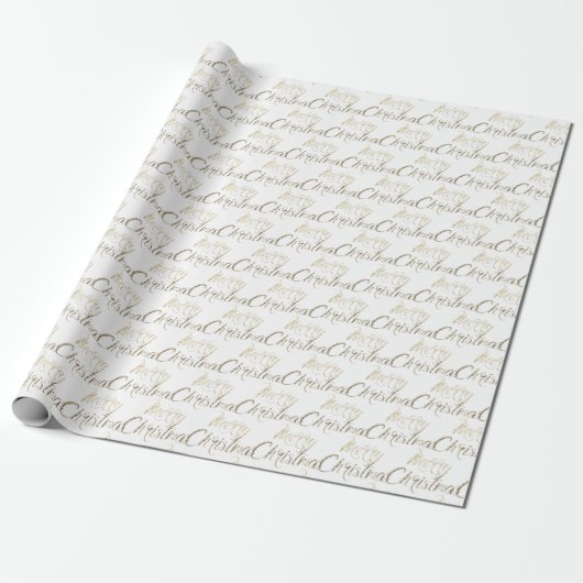 Merry Kerstmis Gold Glitter Script Ivory Creamy Cadeaupapier (Uitgerold)