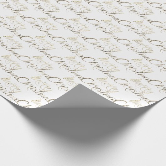 Merry Kerstmis Gold Glitter Script Ivory Creamy Cadeaupapier (Hoek)