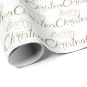 Merry Kerstmis Gold Glitter Script Ivory Creamy Cadeaupapier (Rol Hoek)