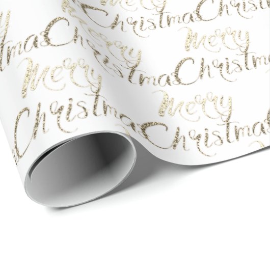 Merry Kerstmis Gold Glitter Script Ivory Creamy Cadeaupapier (Rol Hoek)