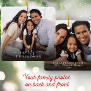 Merry Kerstmis Gold Heart Modern Script Photo Keramisch Ornament