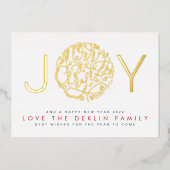 Merry Kerstmis Gold JOY foto terug Folie Feestdagenkaart (Voorkant)