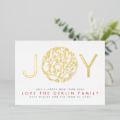 Merry Kerstmis Gold JOY foto terug Folie Feestdagenkaart (Staand Voorkant)