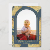 Merry Kerstmis Gold Palm Blue Beach foto Feestdagenkaart (Voorkant)