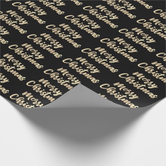 Merry Kerstmis Gold Script Black Champaigne Faux Cadeaupapier (Hoek)