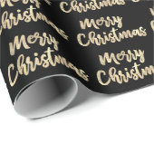Merry Kerstmis Gold Script Black Champaigne Faux Cadeaupapier (Rol Hoek)