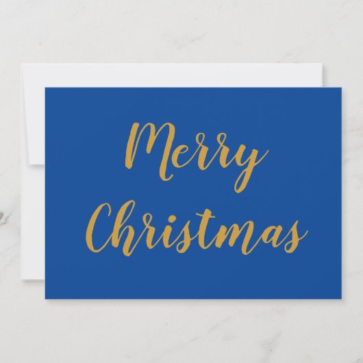 Merry Kerstmis Gold Script Blue Feestdagenkaart (Voorkant)