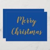 Merry Kerstmis Gold Script Blue Feestdagenkaart (Voorkant / Achterkant)