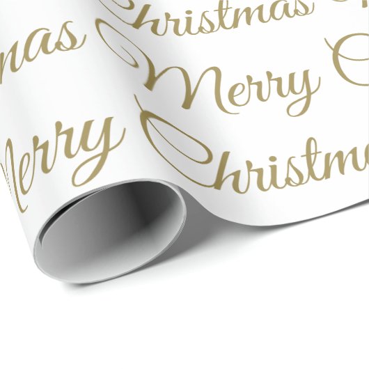 Merry Kerstmis Gold Script Cursive White Simple Cadeaupapier (Rol Hoek)