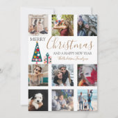 Merry Kerstmis Gold Script Foto Collage White Ho Feestdagenkaart (Voorkant)