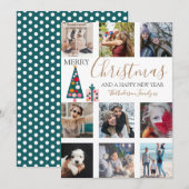 Merry Kerstmis Gold Script Foto Collage White Ho Feestdagenkaart (Voorkant / Achterkant)