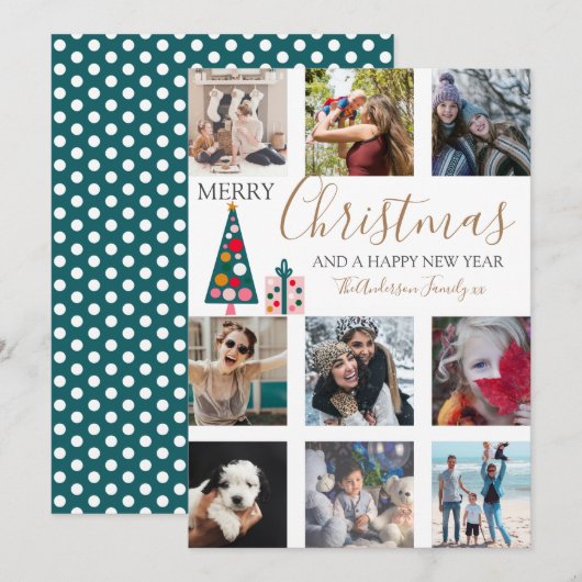 Merry Kerstmis Gold Script Foto Collage White Ho Feestdagenkaart (Voorkant / Achterkant)