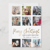 Merry Kerstmis Gold Script Photo Collage White Feestdagenkaart (Voorkant)