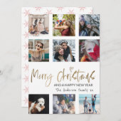 Merry Kerstmis Gold Script Photo Collage White Feestdagenkaart (Voorkant / Achterkant)