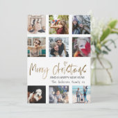 Merry Kerstmis Gold Script Photo Collage White Feestdagenkaart (Staand voorkant)