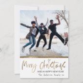 Merry Kerstmis Gold Script Photo Collage White Feestdagenkaart (Voorkant)