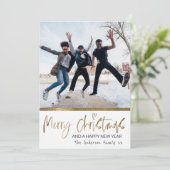 Merry Kerstmis Gold Script Photo Collage White Feestdagenkaart (Staand voorkant)