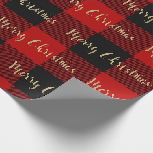 Merry Kerstmis Gold Script Red Buffalo Pset Cadeaupapier (Hoek)