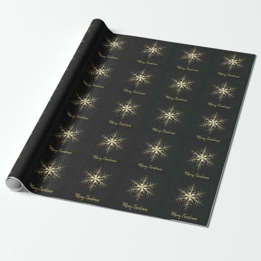 Merry Kerstmis Gold Snowflake Cadeaupapier (Uitgerold)