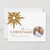 Merry Kerstmis Gold Snowflake Couple Foto Feestdagenkaart (Voorkant)