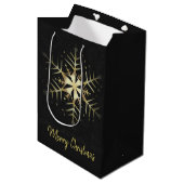 Merry Kerstmis Gold Snowflake Medium Cadeauzakje (Voorkant Gekanteld)