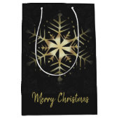 Merry Kerstmis Gold Snowflake Medium Cadeauzakje (Voorkant)