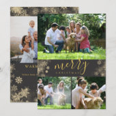 Merry Kerstmis Gold Snowflake Photo Collage  Feestdagenkaart (Voorkant / Achterkant)