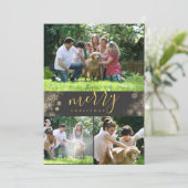 Merry Kerstmis Gold Snowflake Photo Collage  Feestdagenkaart (Staand voorkant)