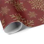 Merry Kerstmis Gold Snowflake Red Cadeaupapier (Rol Hoek)