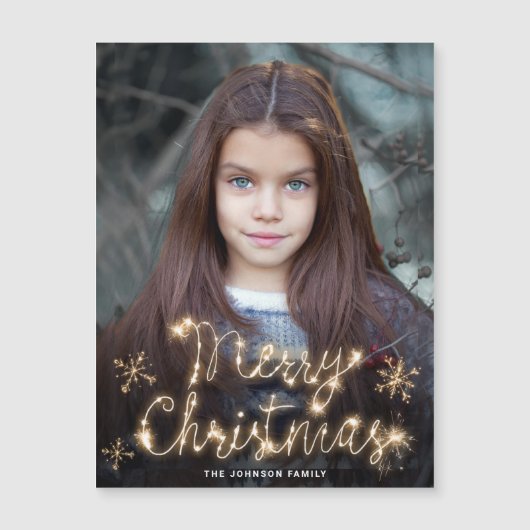 Merry Kerstmis Gold Sparkle FOTO Magnetic Card (Voorkant)
