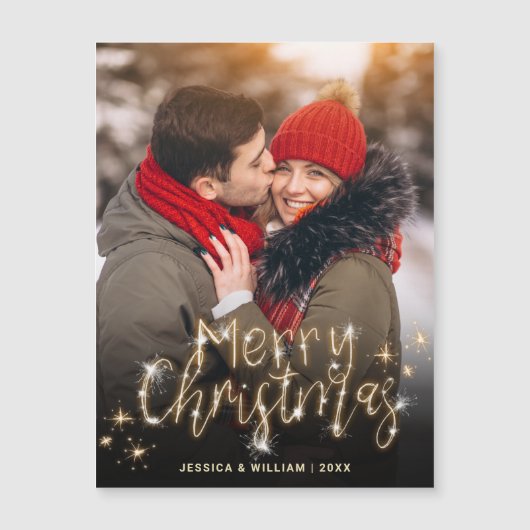 Merry Kerstmis Gold Sparkle PHOTO Greeting Magnet (Voorkant)