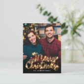Merry Kerstmis Gold Sparkle Script PHOTO Greep Briefkaart (Staand voorkant)