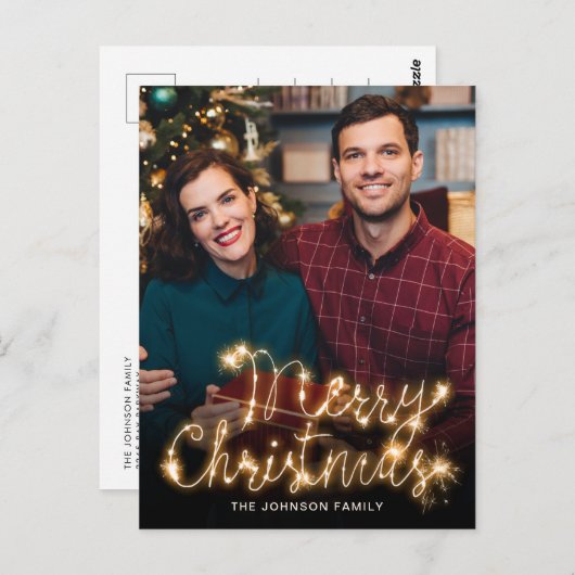 Merry Kerstmis Gold Sparkle Script PHOTO Greep Briefkaart (Voorkant / Achterkant)