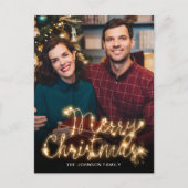 Merry Kerstmis Gold Sparkle Script PHOTO Greep Briefkaart (Voorkant)