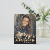 Merry Kerstmis Gold Sparkle Script PHOTO Greep Briefkaart (Staand voorkant)