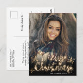 Merry Kerstmis Gold Sparkle Script PHOTO Greep Briefkaart (Voorkant / Achterkant)