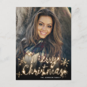 Merry Kerstmis Gold Sparkle Script PHOTO Greep Briefkaart