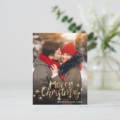 Merry Kerstmis Gold Sparkle Script PHOTO Greep Briefkaart (Staand voorkant)